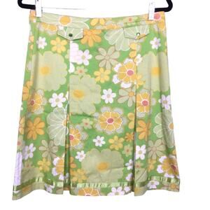 Trixie + Lulu Floral Cotton Blend A-Line Reverse Pleat Skirt Women's Size  L